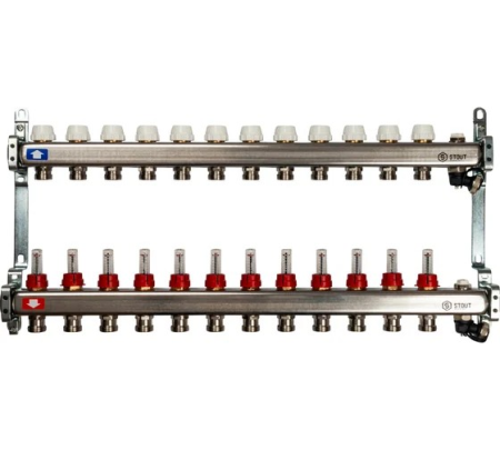 Коллектор из нержавеющей стали с расходомерами, с клапаном вып. воздуха и сливом 12 вых., STOUT SMS-0927-000012