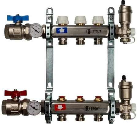 Коллектор из нержавеющей стали в сборе без расходомеров 3 вых., STOUT SMS 0912 000003