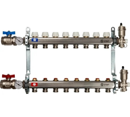 Коллектор из нержавеющей стали в сборе без расходомеров 8 вых., STOUT SMS 0912 000008