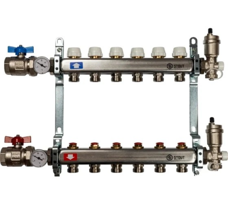 Коллектор из нержавеющей стали в сборе без расходомеров 6 вых., STOUT SMS 0912 000006