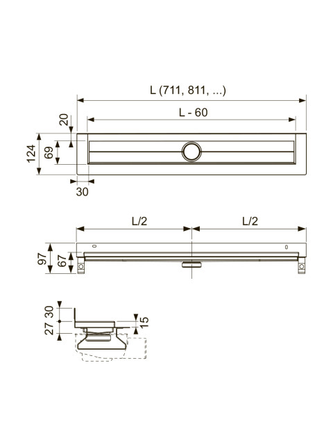 Душевой канал TECEdrainline 700 мм для пристенного монтажа с гидроизоляционной лентой Seal System 600701-1