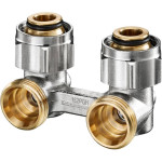 Узел нижнего подключения угловой Oventrop Multiflex F ZB G 3/4" НР x G 1/2" НР латунь, плоское уплотнение 1015884