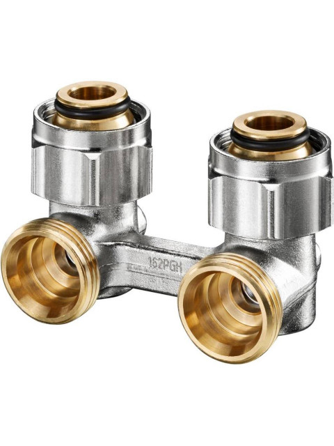 Узел нижнего подключения угловой Oventrop Multiflex F ZB G 3/4" НР x G 1/2" НР латунь, плоское уплотнение 1015884