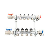 Коллекторная группа 1"х3/4" 6 выходов HKV без расходомеров, с вентилями, нерж.сталь N с кранами, Рехау 12180613001