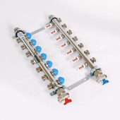 Коллекторная группа 1"х3/4" 7 выходов HKV без расходомеров, нерж.сталь N с кранами, Рехау 12180713001