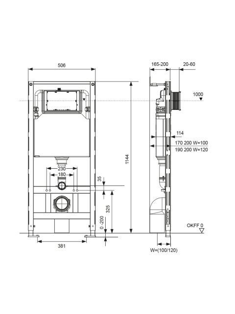 Застенный модуль TECEspring profil, высота 1144 мм S300300-1