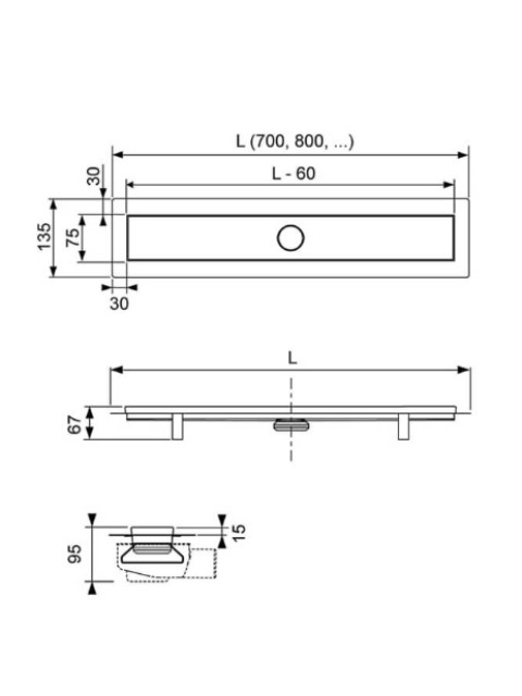 Комплект TECElinus для монтажа дренажного канала 2 в 1 с декоративной решеткой WING, со стаканом с мембраной, длина 900 мм KL9003-1