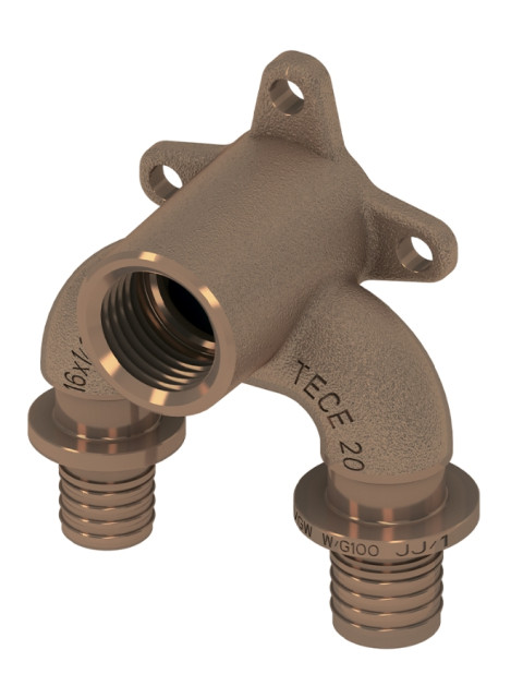 Тройник угловой TECEflex 20x1/2"x20 ВР с настенным креплением, закругленный, бронза 708626