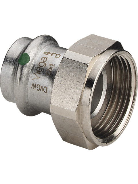 Муфта пресс 15х1/2"ВР с накидной гайкой и плоским уплотнением Viega Sanpress Inox 2363, нерж. сталь 437572