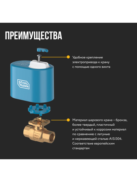 Кран шаровой с электроприводом Stahlmann 3/4F 12В 2282756-2