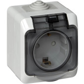 ЭТЮД Розетка наружная с заземлением со шторками IP44 серая, Systeme Electric PA16-044C