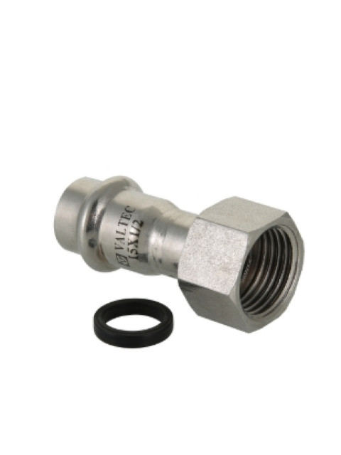 Соединитель с накидной гайкой Valtec 15 х 1/2" нержавеющая сталь VTi.908.I.001504