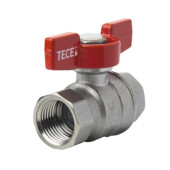Кран шаровой ТЕСЕ 1"ВВ полнопроходной, ручка - бабочка красная, хром 13300009