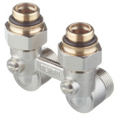 Узел нижнего подключения Rehau угловой 1/2 НРх3/4 ЕК НР для радиатора с шаровыми кранами и накидными гайками 12407373001