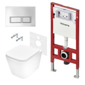 Комплект для установки подвесного унитаза TECEspring: застенный модуль, клавиша V хром глянцевый, унитаз S K401201WCS