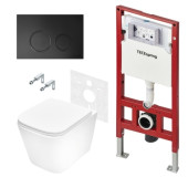 Комплект для установки подвесного унитаза TECEspring: застенный модуль, клавиша R черная матовая, унитаз S K401104WCS