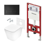 Комплект для установки подвесного унитаза TECEspring: застенный модуль, клавиша V черная матовая, унитаз S K401204WCS