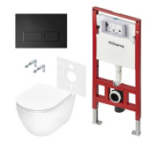 Комплект для установки подвесного унитаза TECEspring: застенный модуль, клавиша V черная матовая, унитаз K K401204WCK