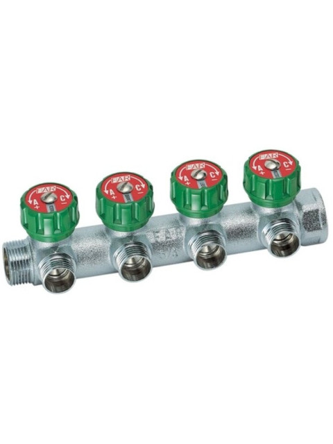 Коллектор регулируемый FAR 1"ВР 4 отвода 3/4EU"НР с вставкой под плоское уплотнение FK 3824 134UN