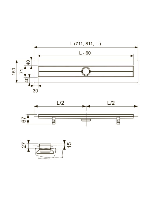 Душевой канал TECEdrainline 700 мм для пристенного монтажа с гидроизоляционной лентой 600700-1