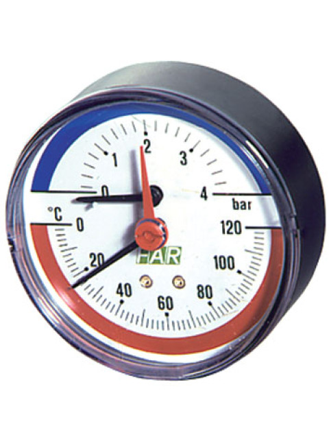 Термоманометр FAR 1/2" 0-10 бар,120°C, D 80мм торцевое соединение FA 2550 P10 12