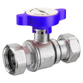 Кран шаровой FAR 1"х1" с 2 накидными гайками синяя ручка, хром FS 3056 1B