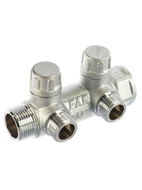Коллектор запорный FAR 3/4"ВРх1/2"НР 2 отвода плоское присоединение FK 3860 3412ТР