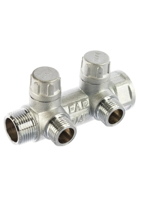 Коллектор запорный FAR 3/4"ВРх1/2"НР 2 отвода плоское присоединение FK 3860 3412ТР