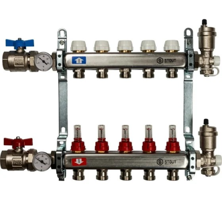 Коллектор из нержавеющей стали в сборе с расходомерами 5 вых., STOUT SMS 0907 000005