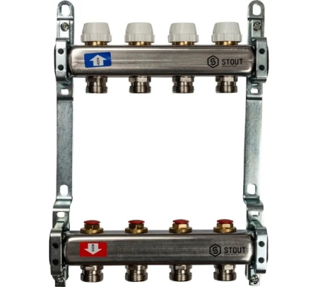 Коллектор из нержавеющей стали без расходомеров 4 вых., STOUT SMS 0922 000004