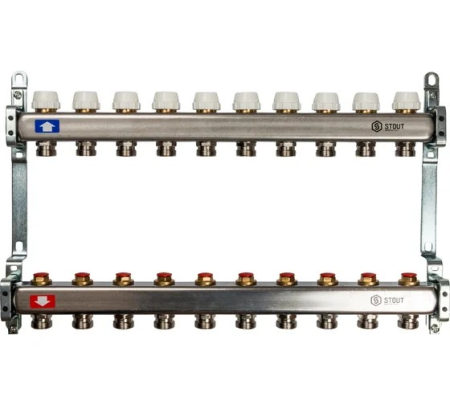 Коллектор из нержавеющей стали без расходомеров 10 вых., STOUT SMS 0922 000010