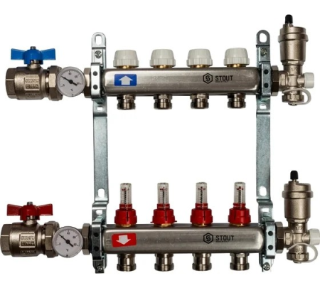 Коллектор из нержавеющей стали в сборе с расходомерами 4 вых., STOUT SMS 0907 000004