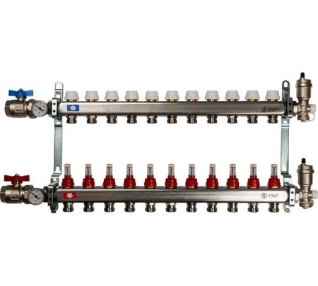 Коллектор из нержавеющей стали в сборе с расходомерами 11 вых., STOUT SMS 0907 000011