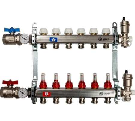 Коллектор из нержавеющей стали в сборе с расходомерами 6 вых., STOUT SMS 0907 000006