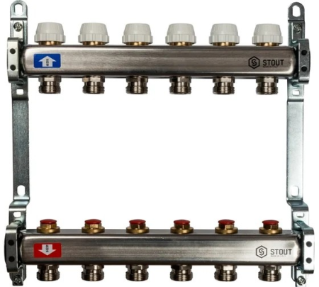 Коллектор из нержавеющей стали без расходомеров 6 вых., STOUT SMS 0922 000006