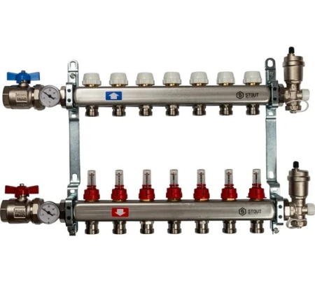 Коллектор из нержавеющей стали в сборе с расходомерами 7 вых., STOUT SMS 0907 000007
