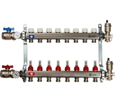 Коллектор из нержавеющей стали в сборе с расходомерами 8 вых., STOUT SMS 0907 000008