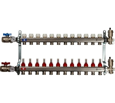 Коллектор из нержавеющей стали в сборе с расходомерами 12 вых., STOUT SMS 0907 000012